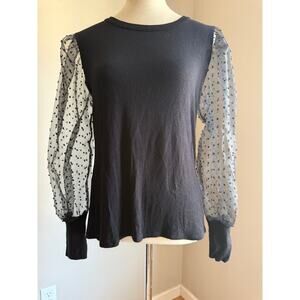 Black Sheer Puff Sleeve Blouse – Kim & Cami – Soft Stretch Knit – Size M